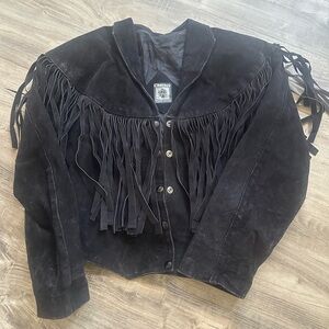 Vintage Chasser Black Leather Fringe Jacket